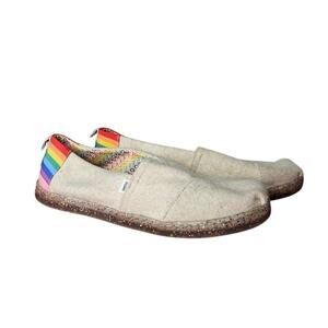 TOMS Rainbow Glitter Alpargata Loafer Slip on Shoes Girls 6Y